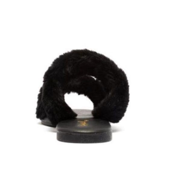 Black Faux Fur Double Band Slides - Picture 5 of 5